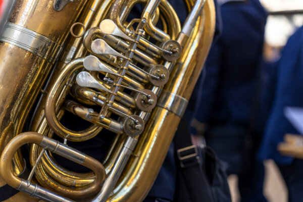 Wind instrument music band making music on the street.
